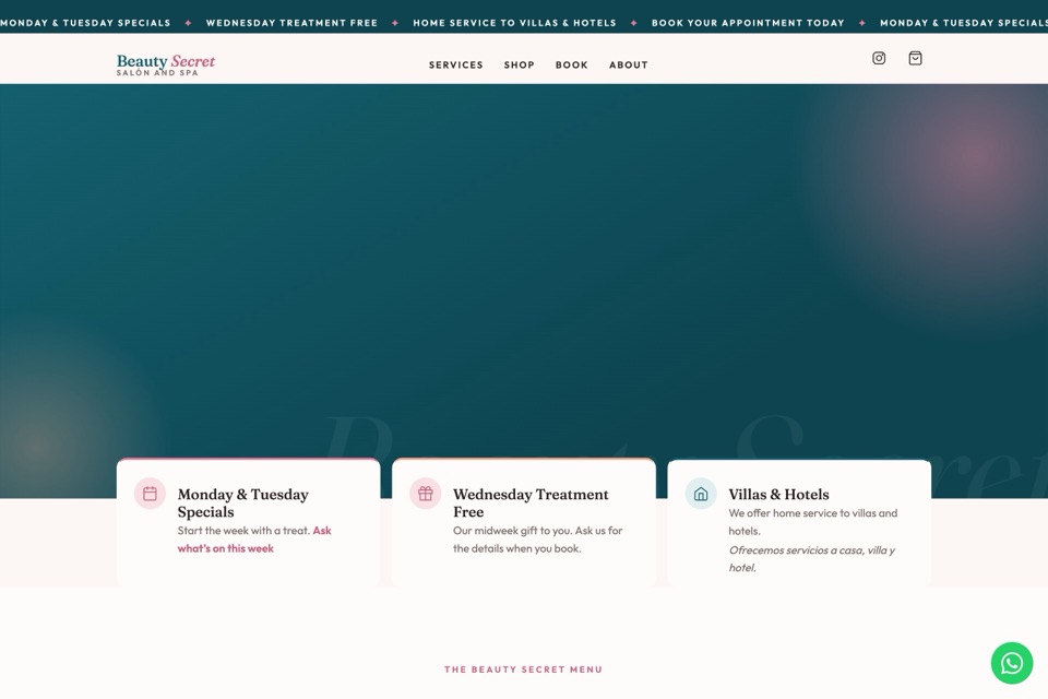 Beauty Secret Salon and Spa website