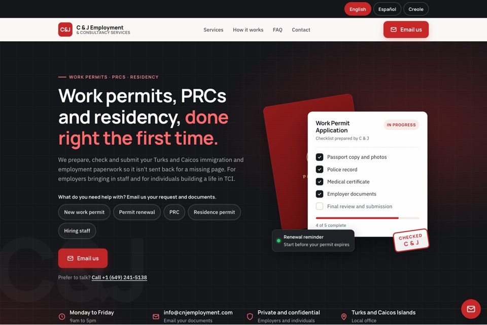 C & J Employment and Consultancy Services website